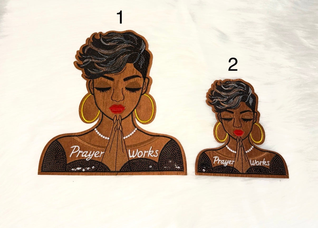 Prayer Works Brown Lady Iron-On Big & Mid Size Patch