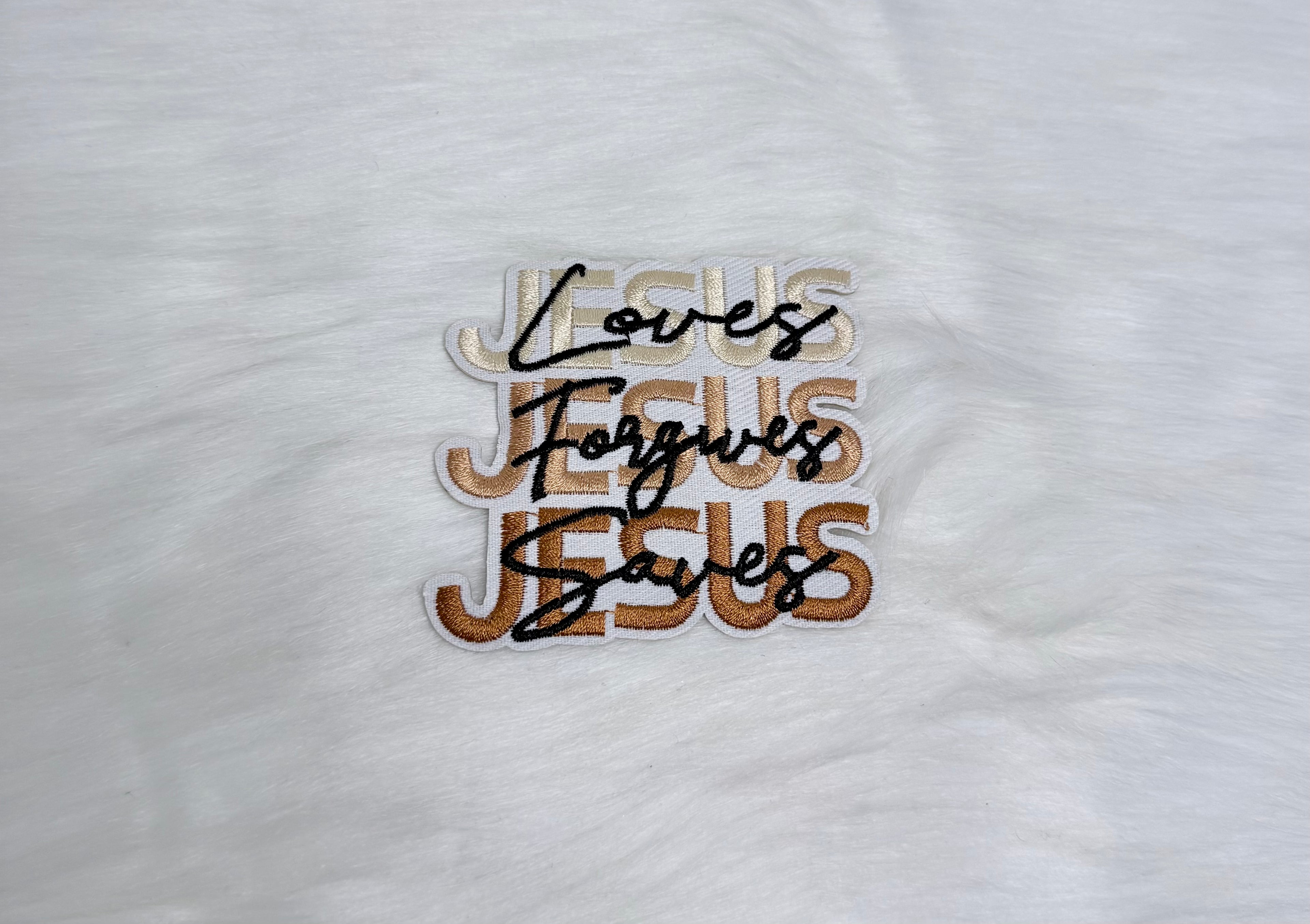 Jesus Loves, Forgives, Saves Iron-On Small Patch