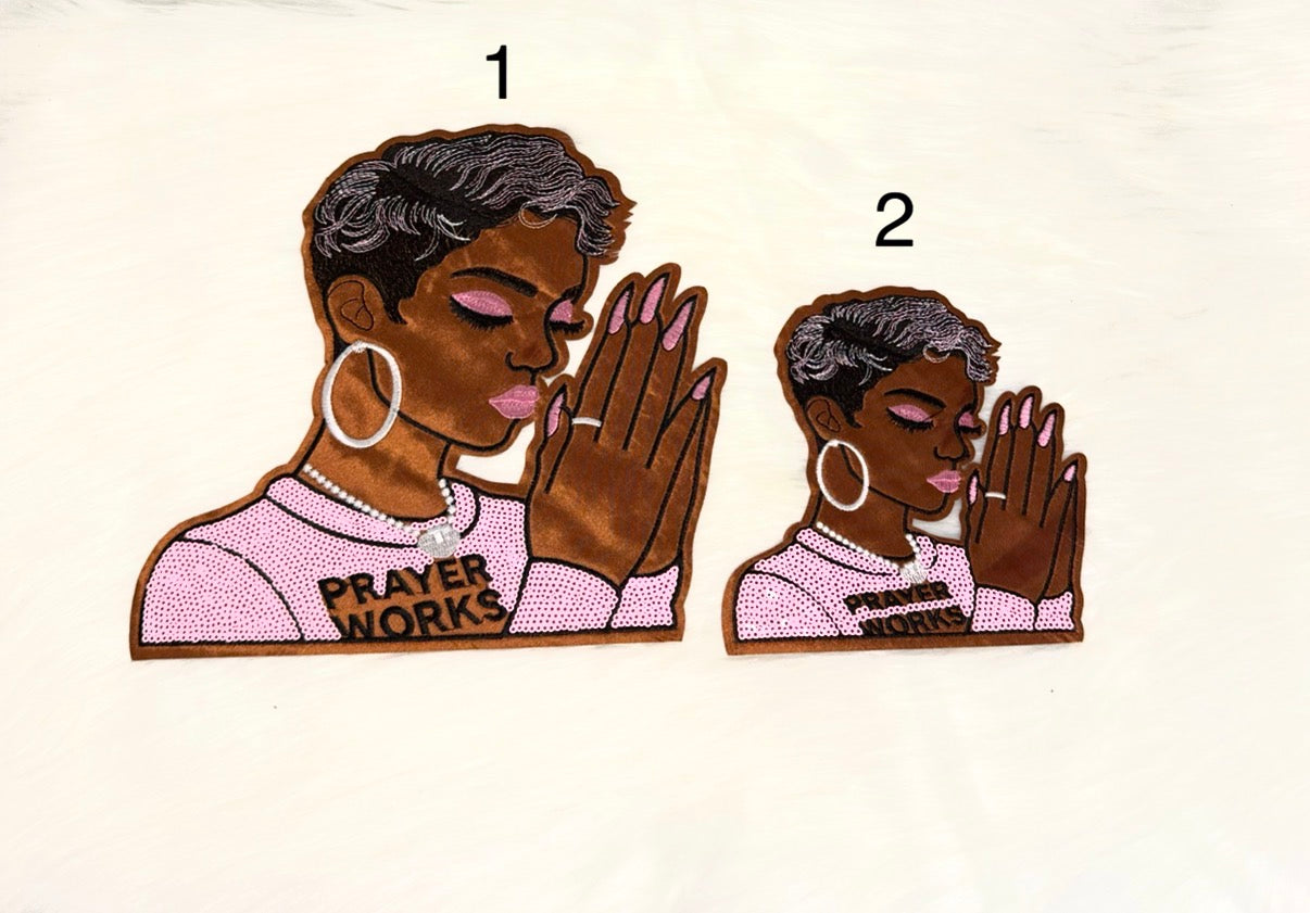 Prayer Works Pink Lady Iron-On Big & Mid Size Patch