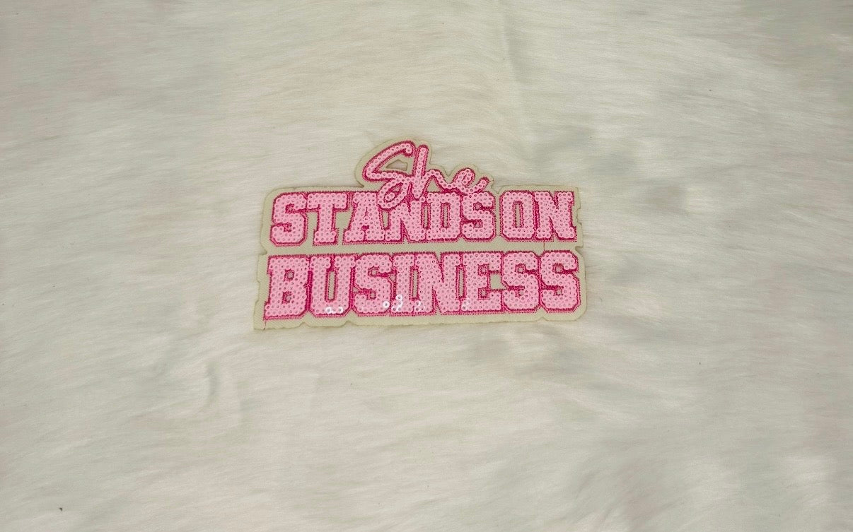 She Stands On Business Pink Iron-On Mid Size Patch