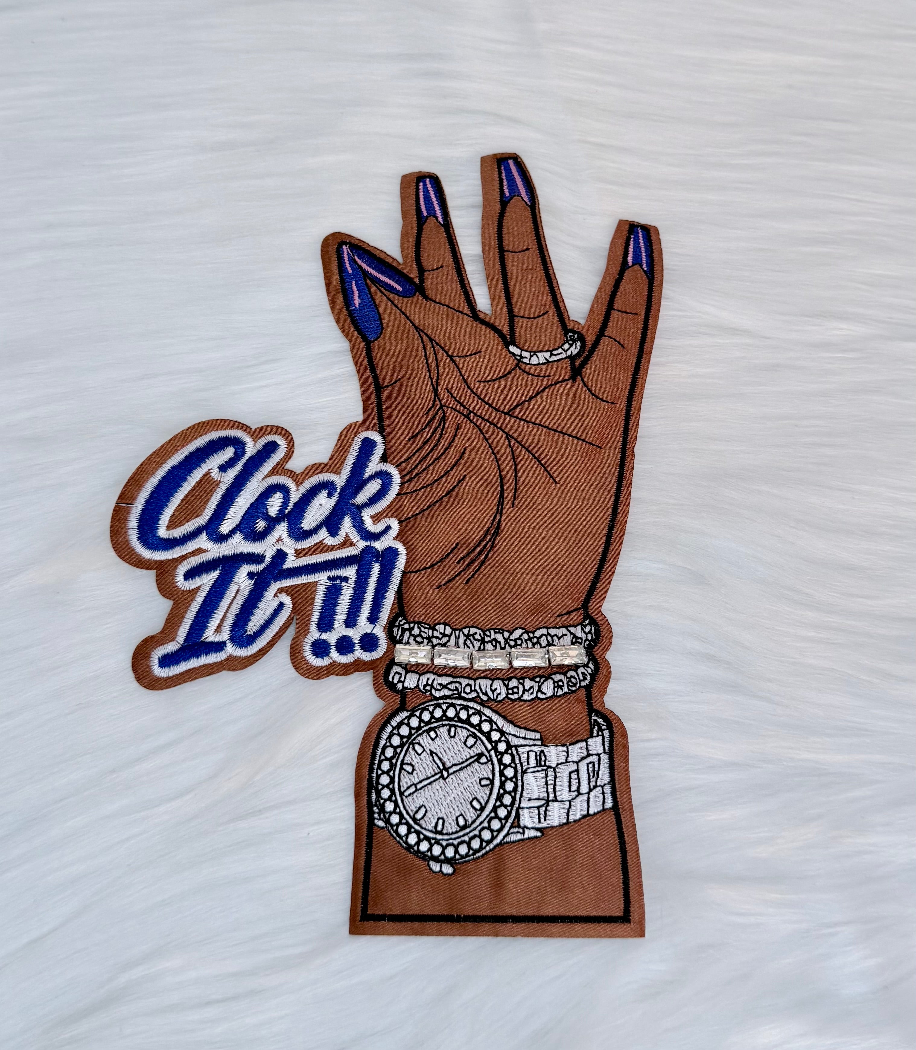 Clock That Tie Blue Iron-On Big Patch