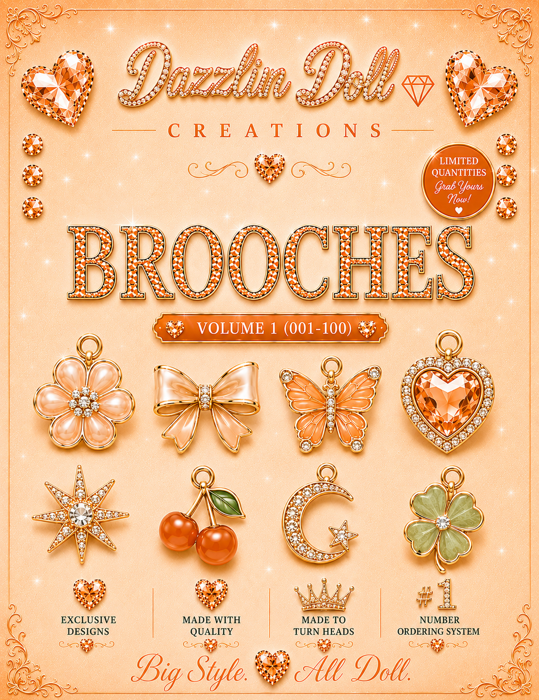 Dazzlin Doll Exclusive Brooches & Charms Catalog — Volume 1 & 2 (001–100)