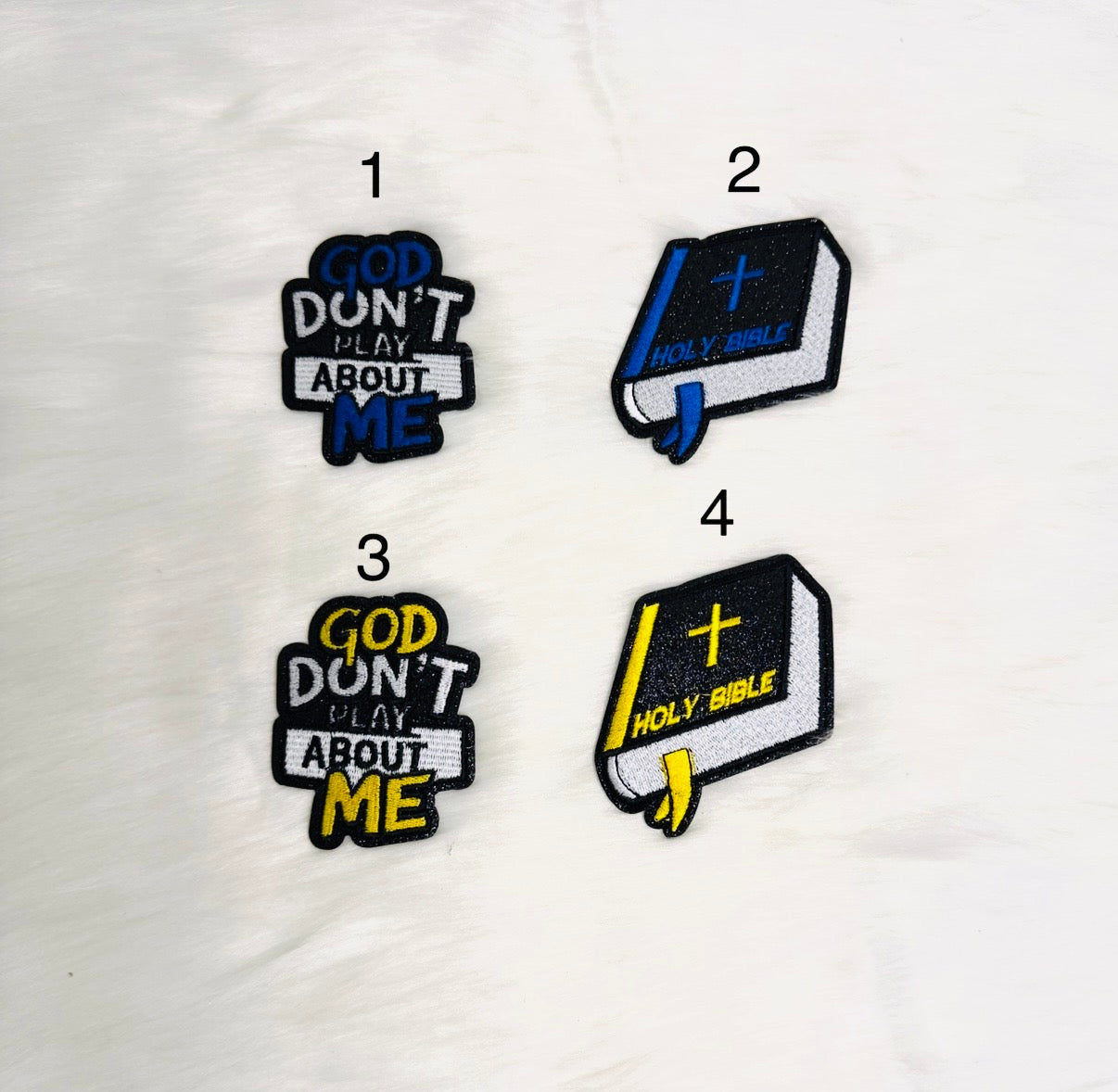God Don’t Play About Me & Bible Iron-On Patches