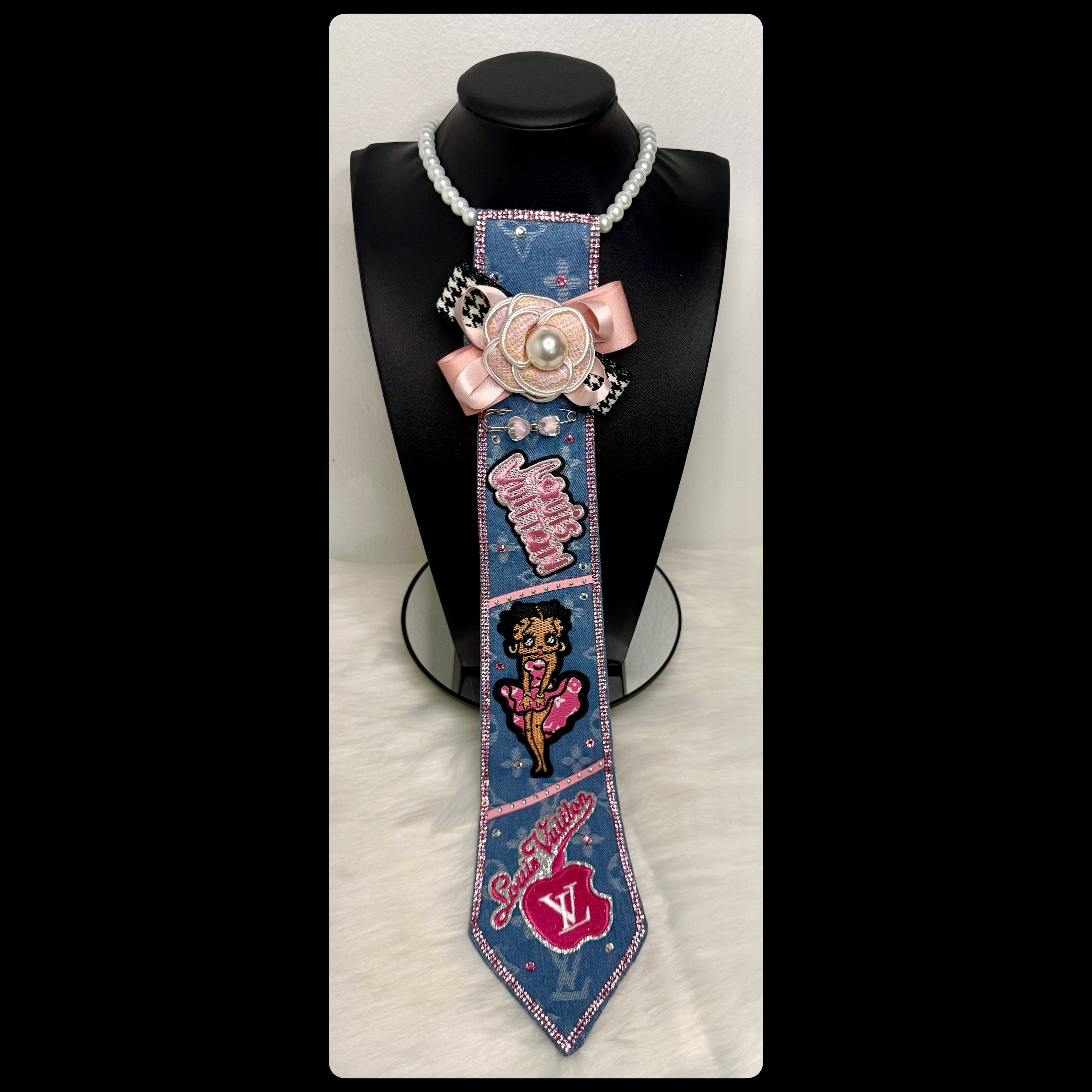 Denim and Pink Inspired LV Tie