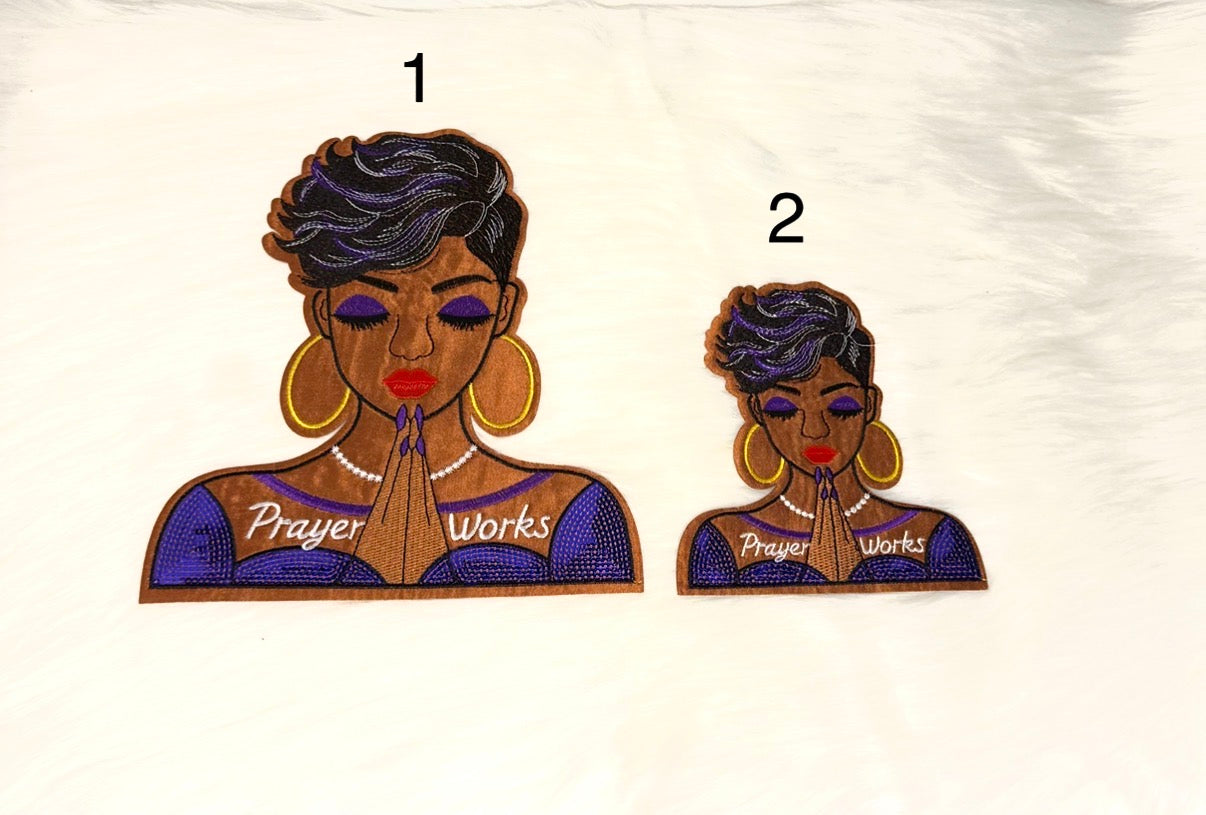 Prayer Works Purple Lady Iron-On Big & Mid Size Patch