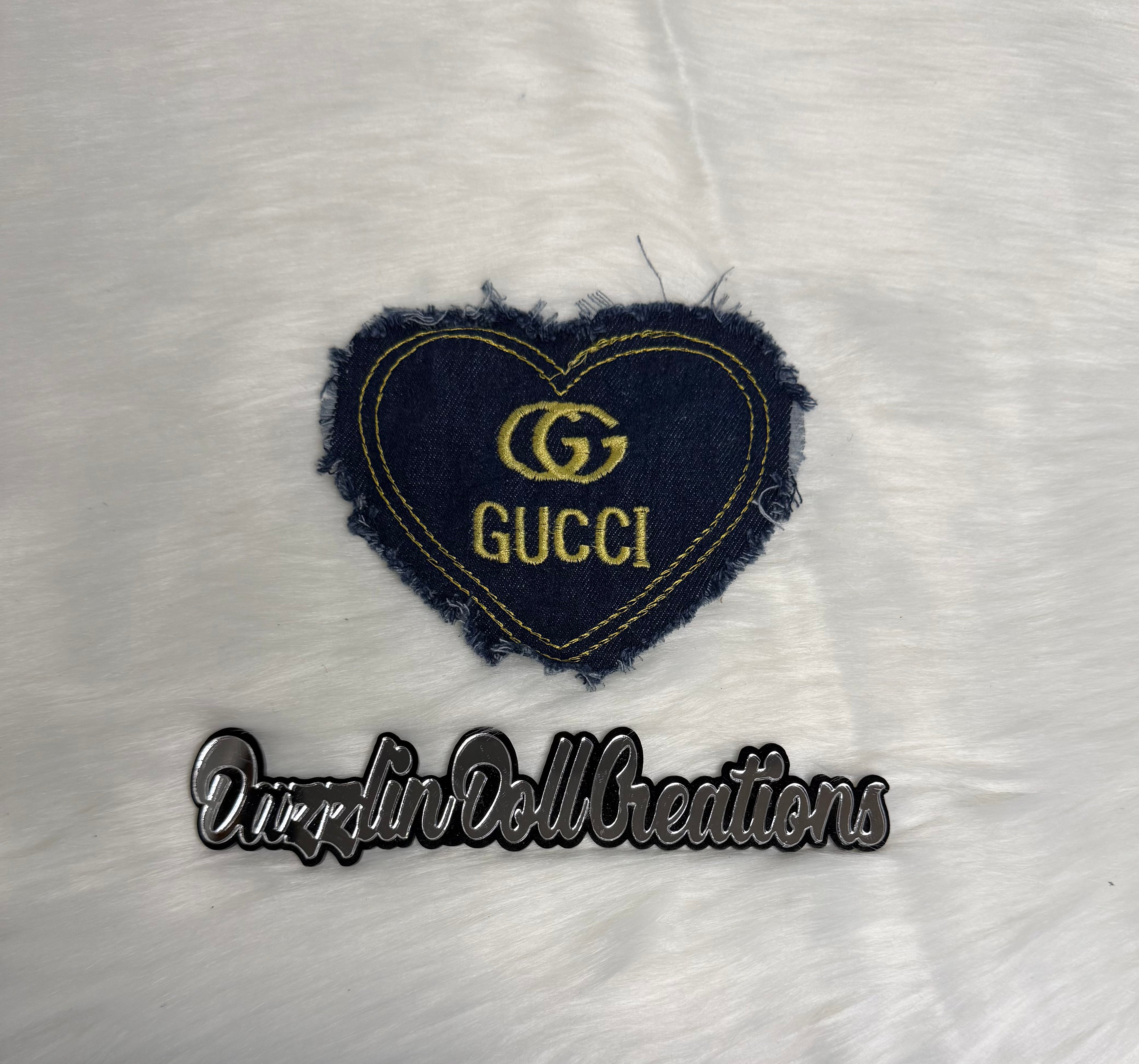 Inspired GG Denim Non-Iron On Heart Big Patch