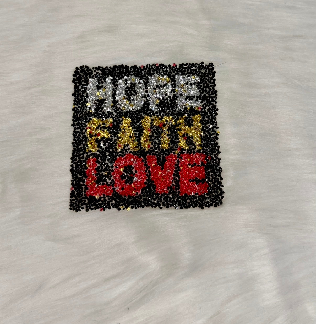 Hope, Faith, Love Bling Iron-On Patch
