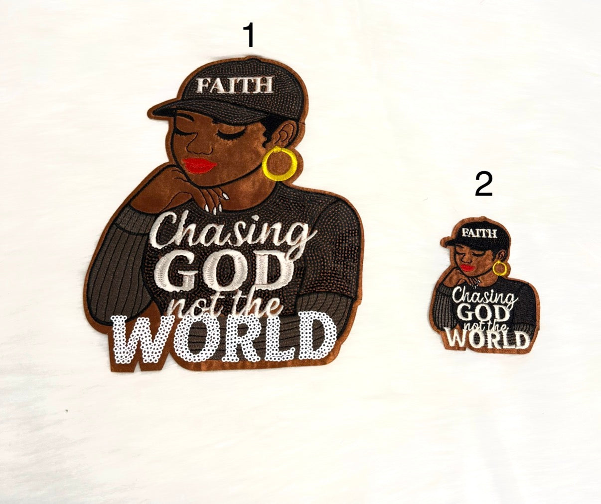 Chasing God Not The World Lady Iron-On Big & Small Patch