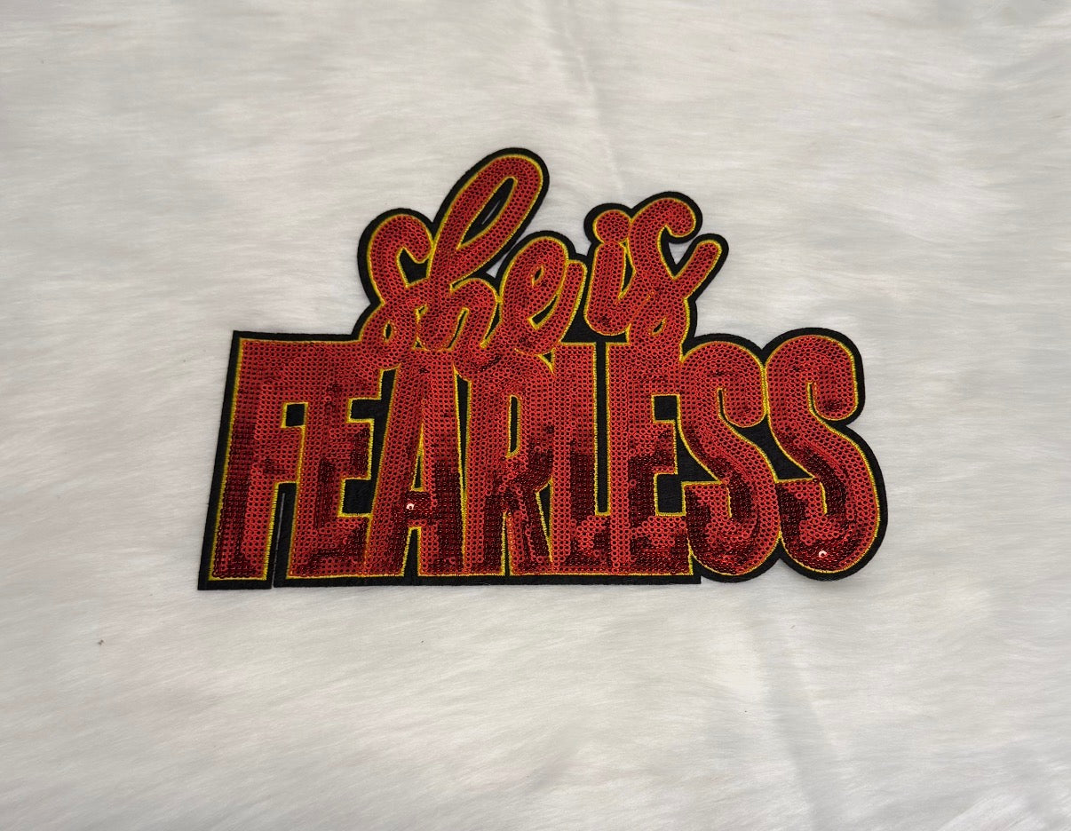 She is Fearless Sequin Red Iron-On Big Patch