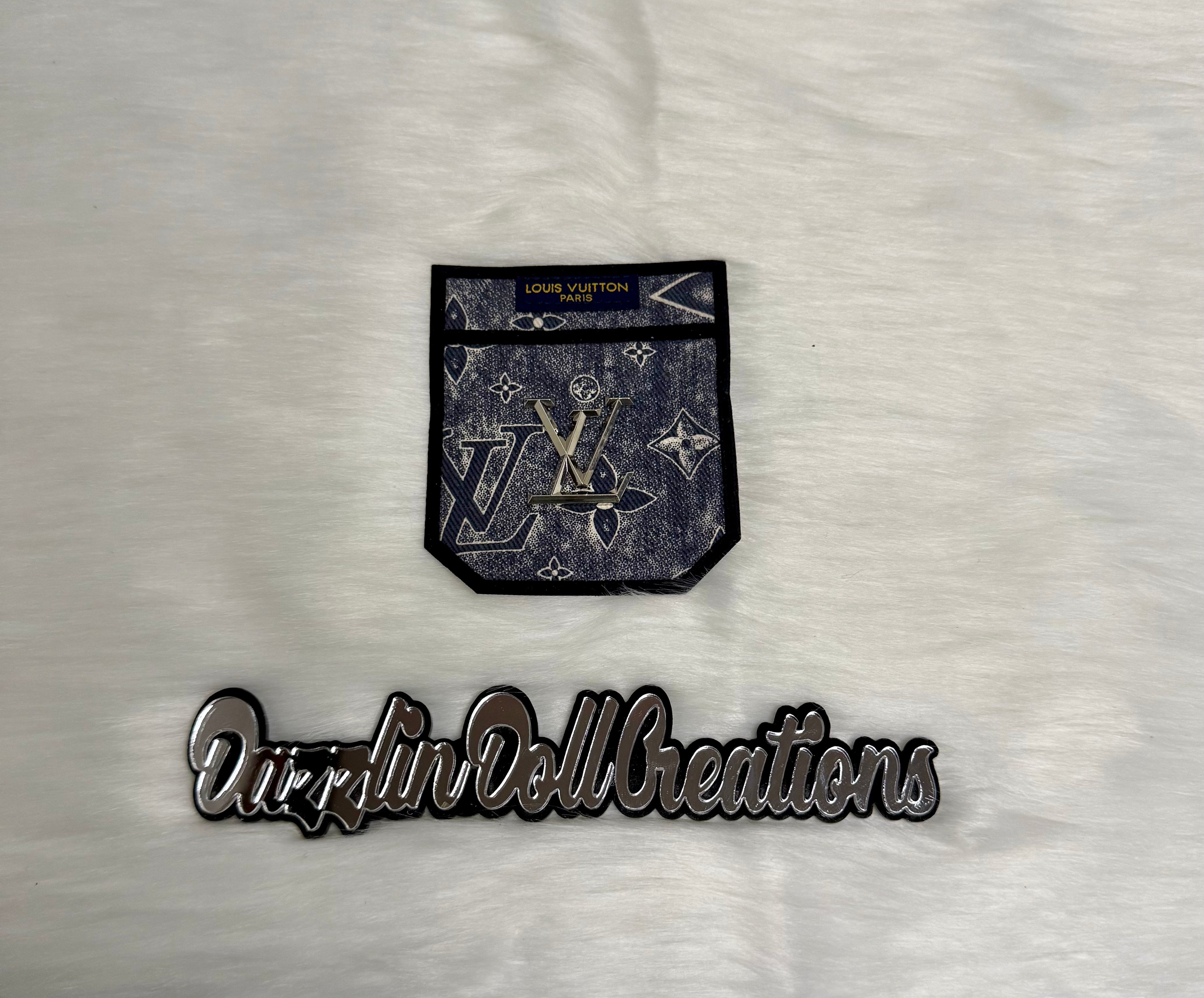 Inspired LV Denim Metal Logo Pocket Non Iron-On Patch
