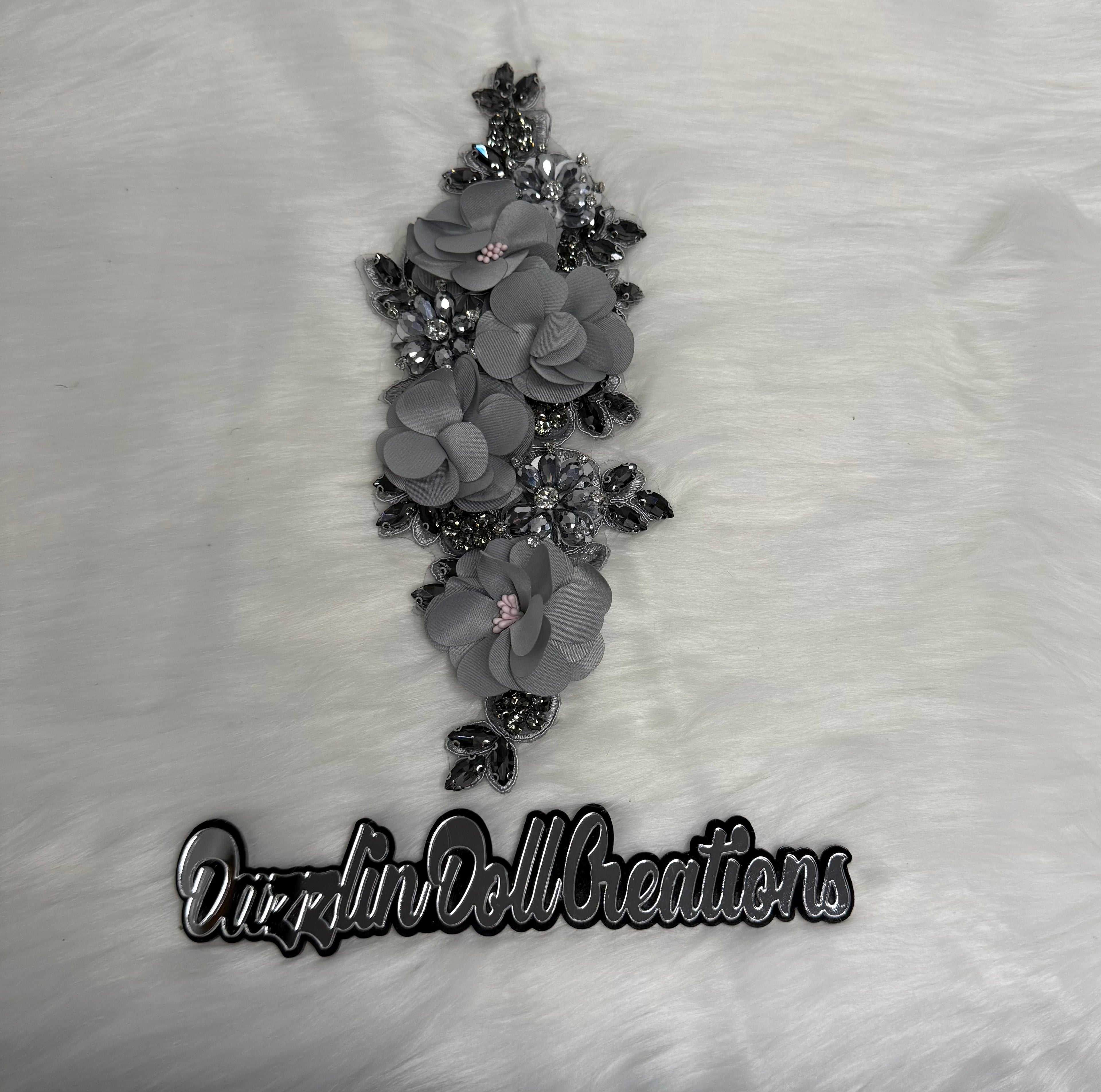 Floral Gray Embellishment with Sparkling Crystals