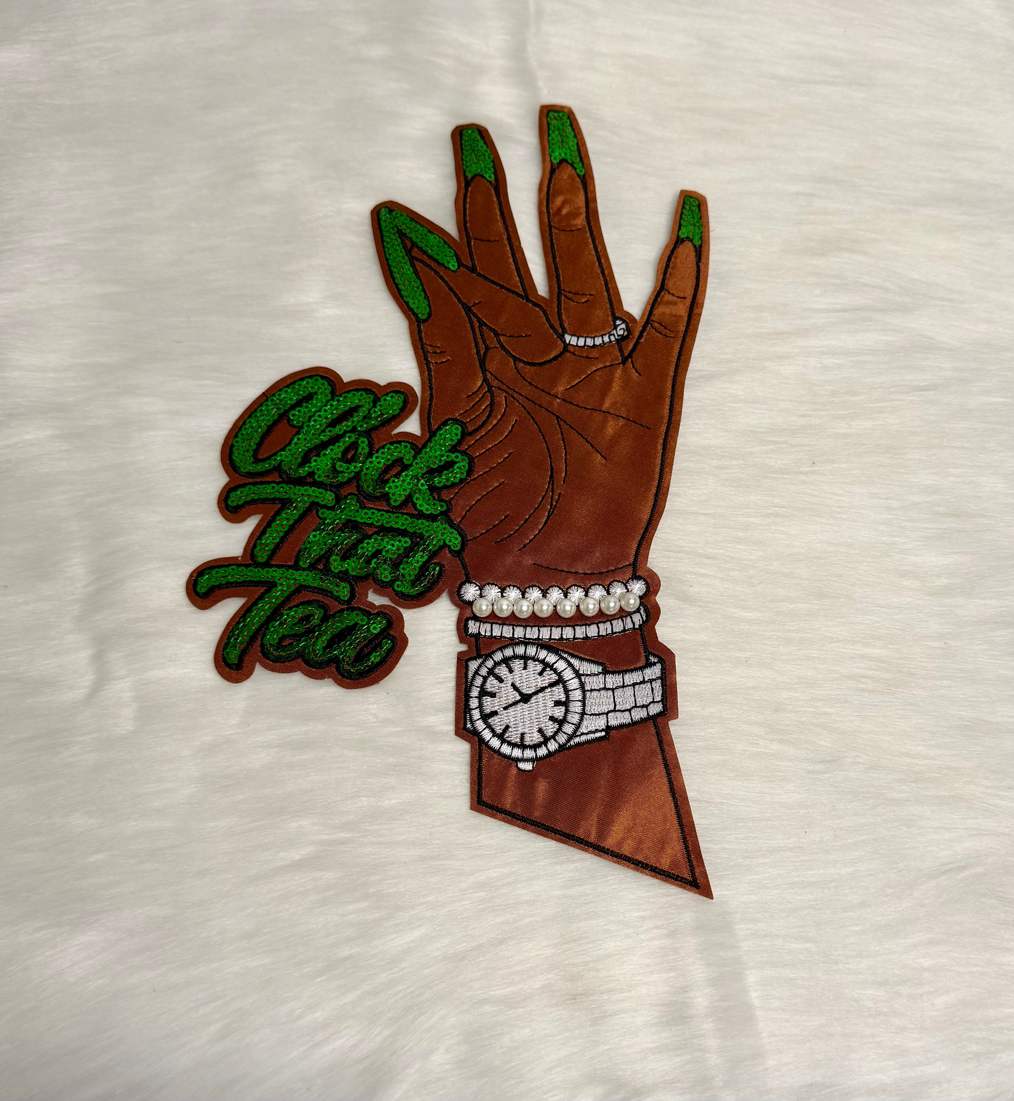 Clock That Tie Green Iron-On Big Patch