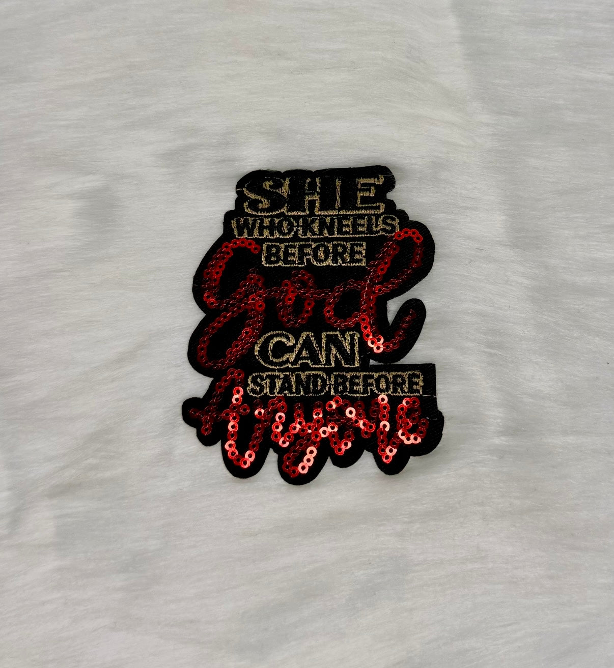 Red She Who Kneels Before God Iron-On Patch