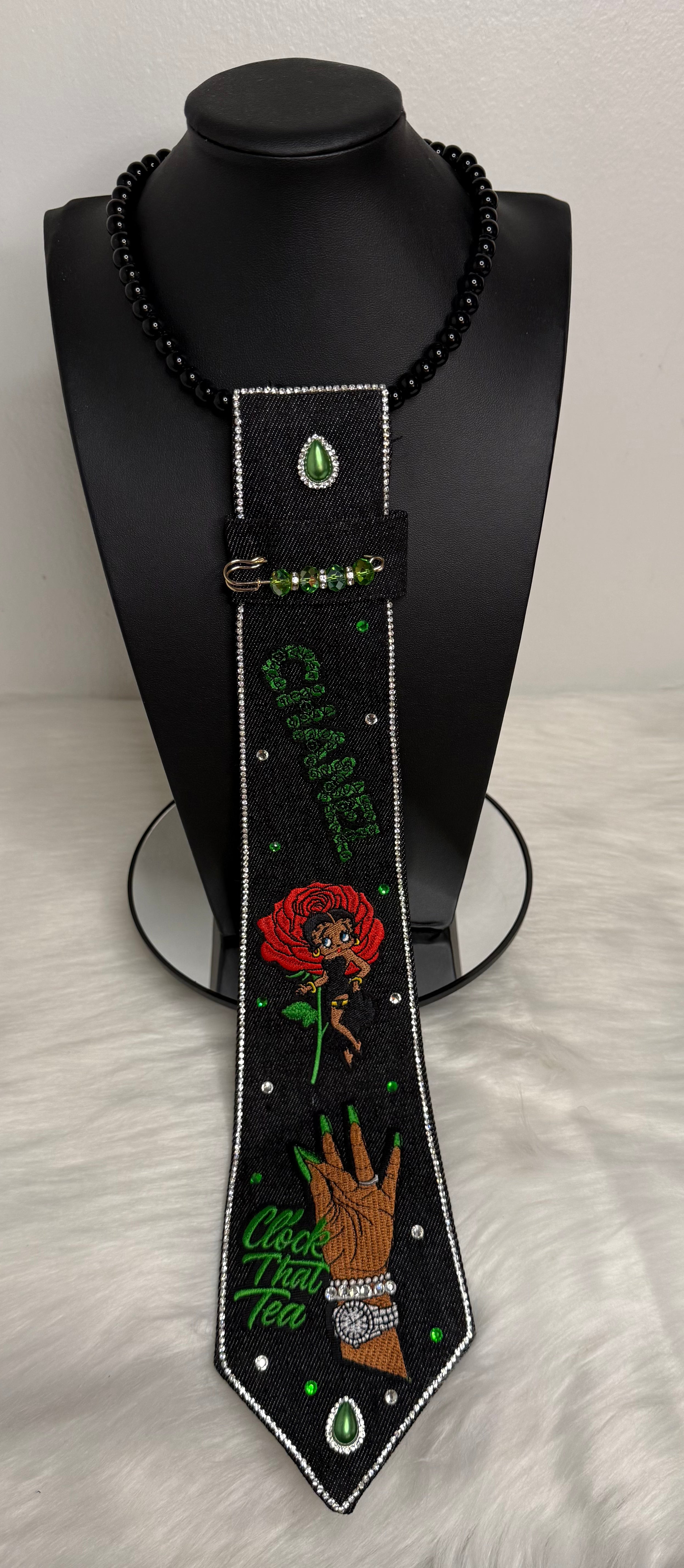 Inspired CC Black and Green Clock That Tea Tie