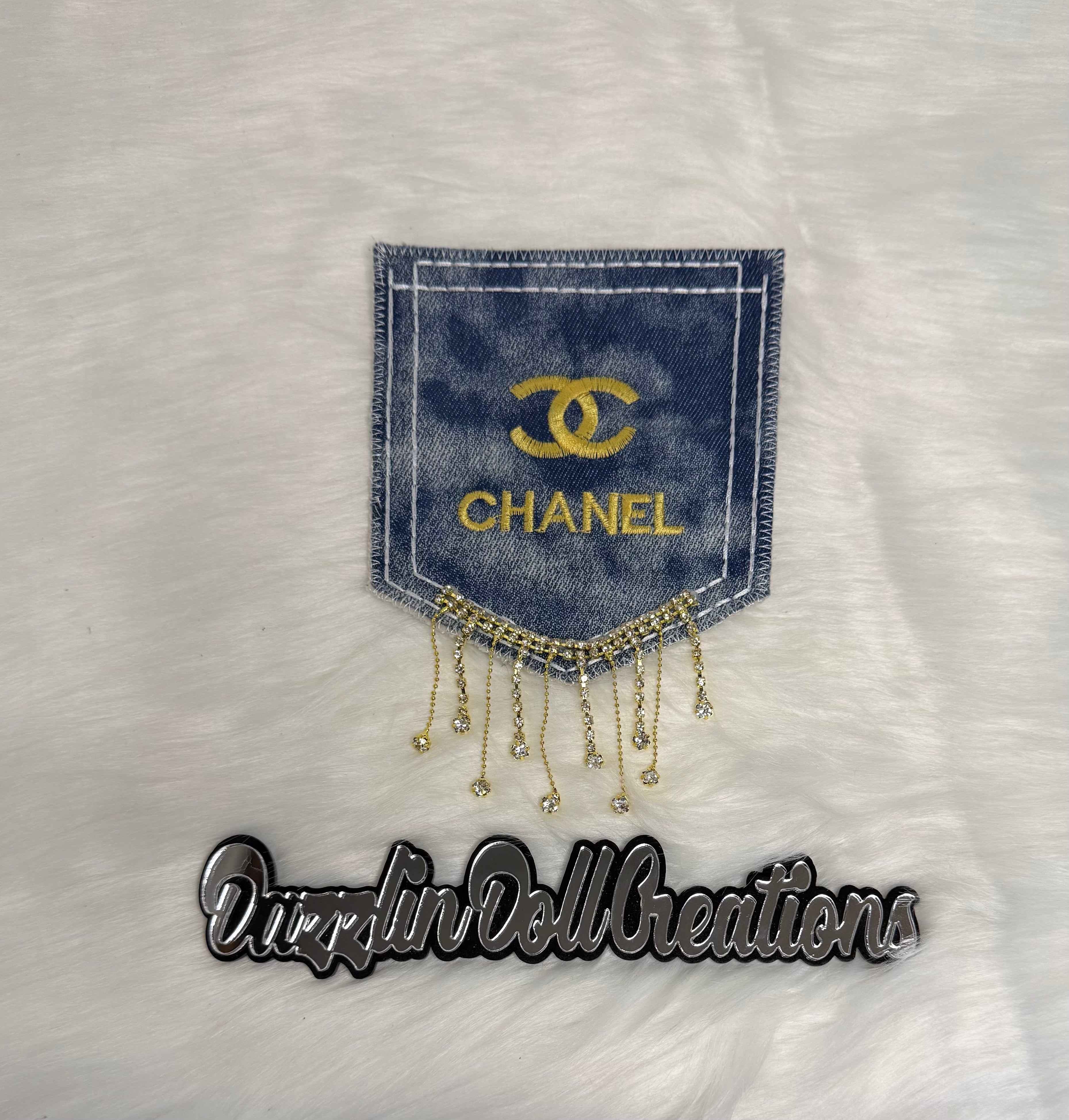 Inspired CC Denim Pocket with Bling Non-Iron on Patch
