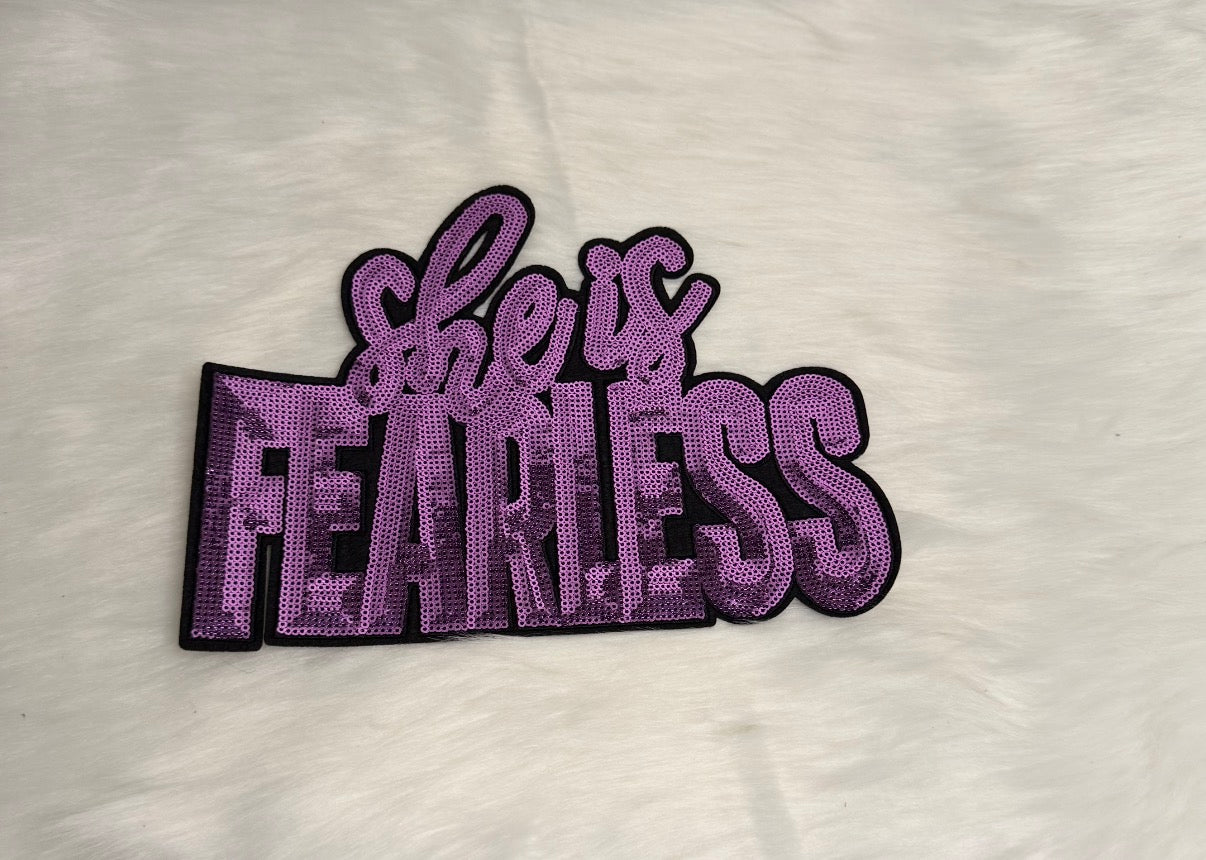 She is Fearless Sequin Pink Iron-On Big Patch