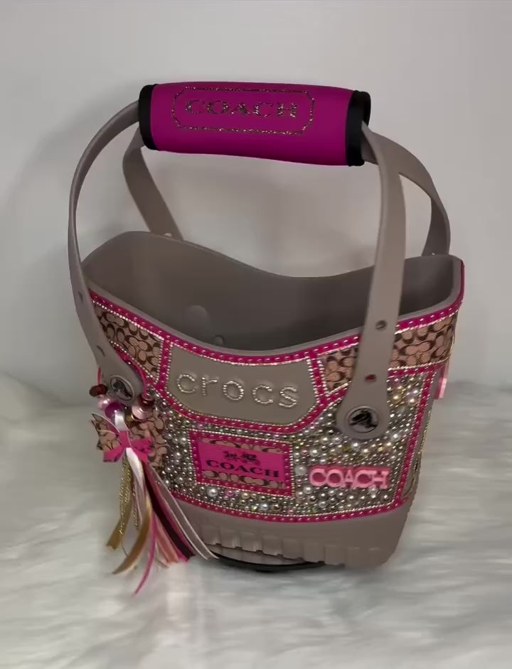 Tan and Pink Inspired Coach Small Crocs Bag