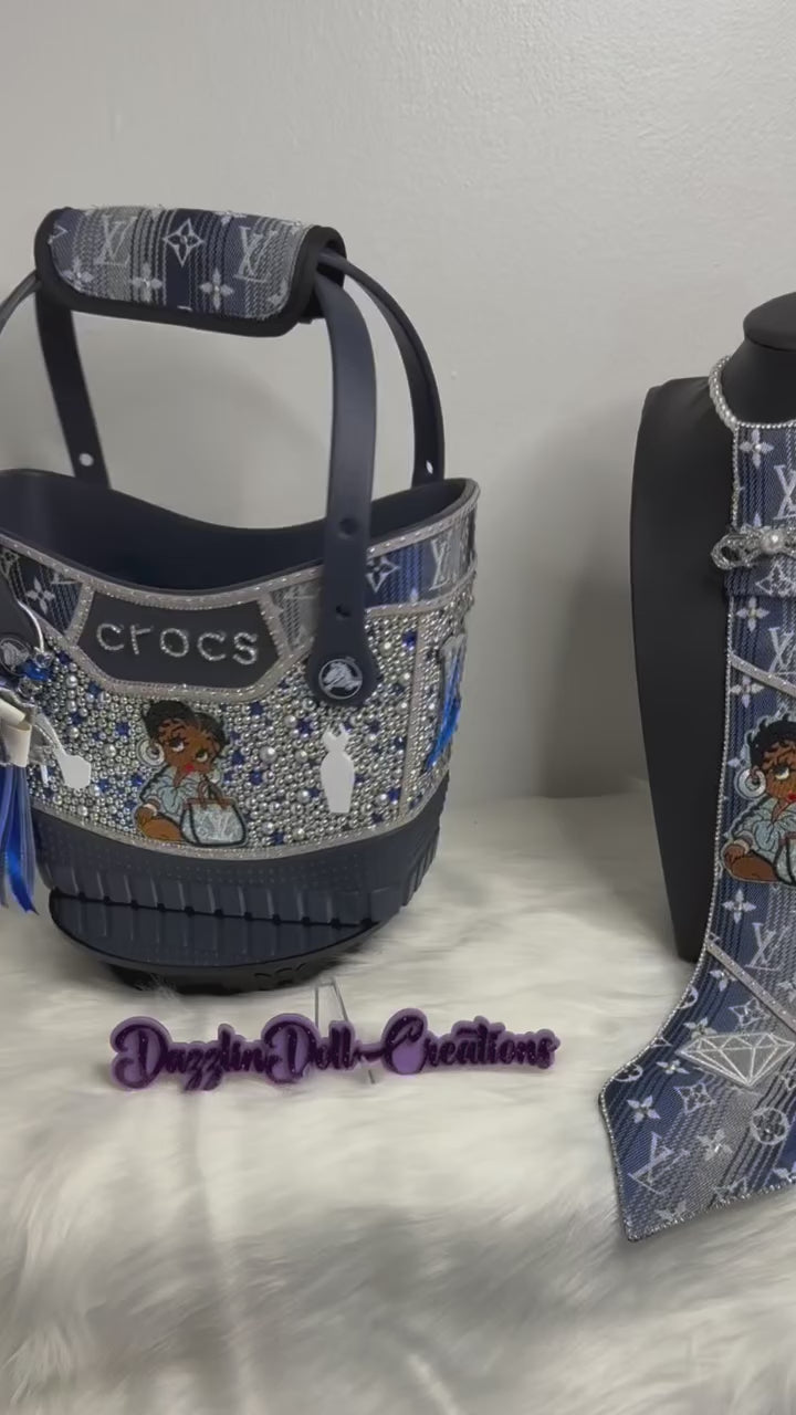Navy Denim Inspired LV Small Betty Boop Crocs Bag