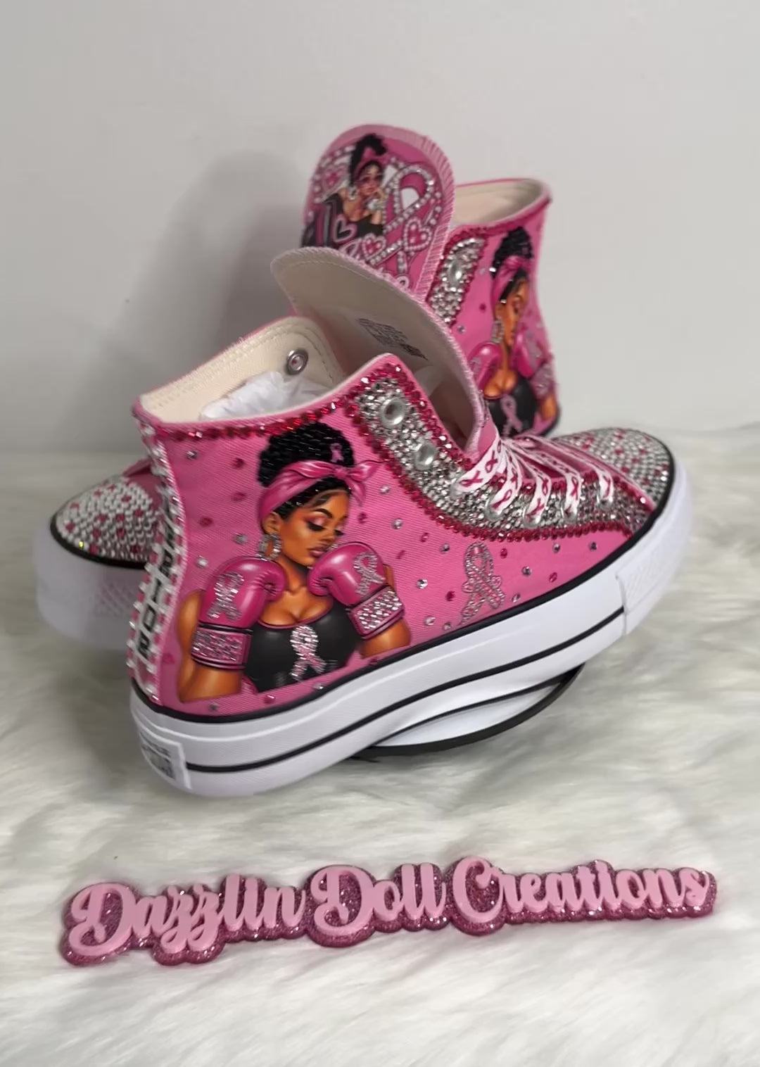Breast Cancer Blinged High Top Converse (Size 8)