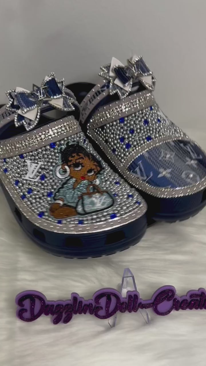 Navy Custom Inspired LV Betty Boop Crocs